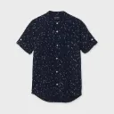 Camisa Azul Sin Cuello Palmeras