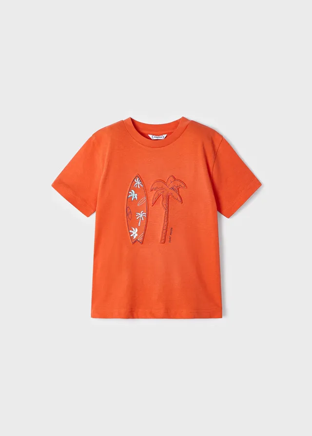 [3019] Camiseta Naranja Estampado Alto Relieve