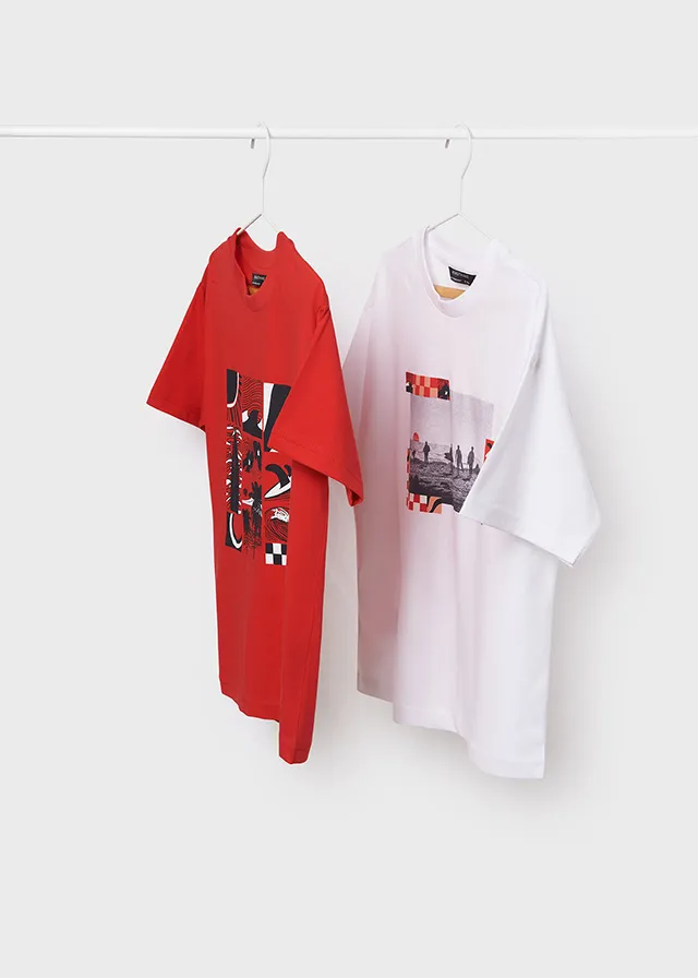 [6083] Camiseta Roja/ Blanca Estampada