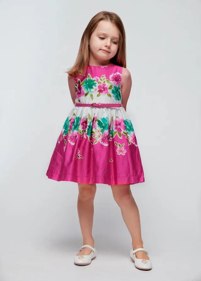 [3921] Vestido Fucsia Flores con Cinturón