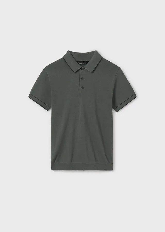 [6129] Polo Tejido Verde Ribete