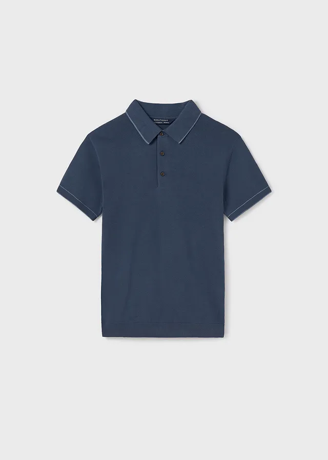 [6129] Polo Tejido Azul Ribete