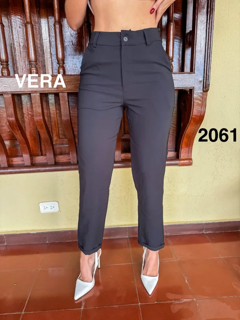 [2061 Negro] Pantalón Stretch Slouchy Sin Prenses Negro