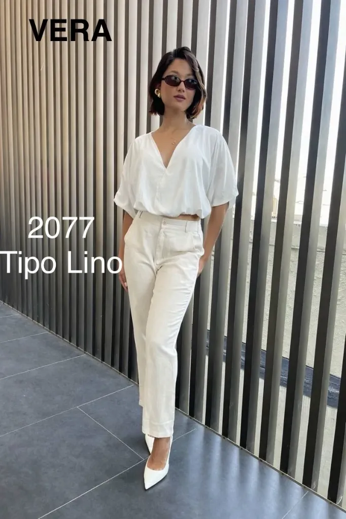 Pantalón Rigido Liviano Slouchy Lino Cintura Enresortada Natural