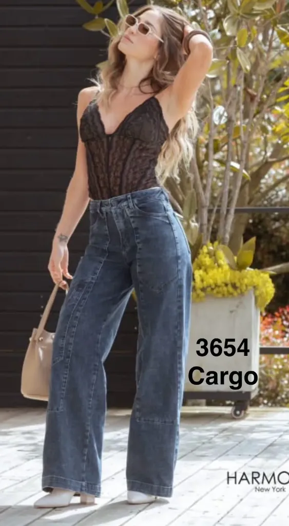 Jean Flare Stretch Cargo Azul Petroleo