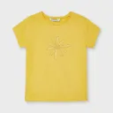 Blusa Flor Apliques Mostaza