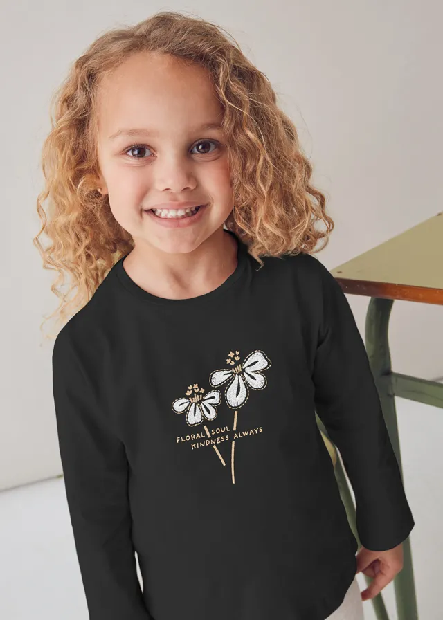 Camiseta Flor Brillante Negra