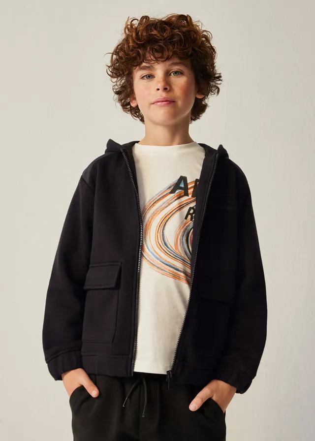 Saco Capota y Cremallera Negro Bolsillos