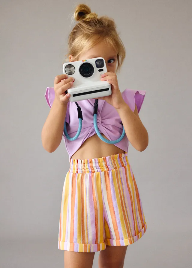 Conjunto Top Lila y Short Rayas