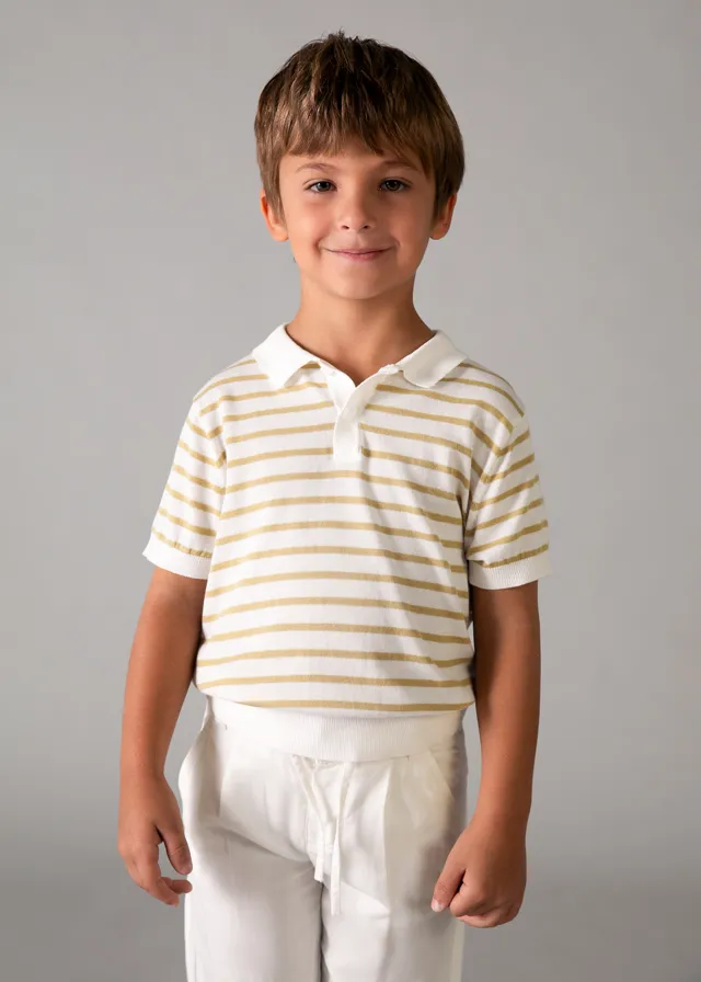 Polo Tejido de Punto Beige Rayas