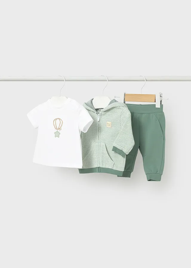 [1892] Conjunto Sudadera Verde Rayas (12M)