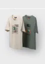 Camiseta Beige/ Verde Skater