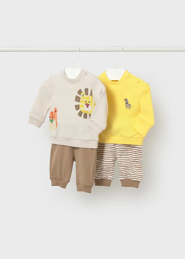[1628] Conjunto Bordado Café Amarillo/Rayas (12M)