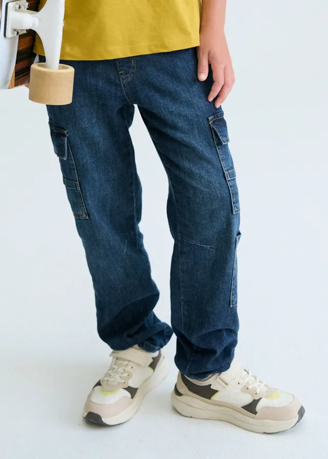 Jogger Jean Cargo Azul Oscuro
