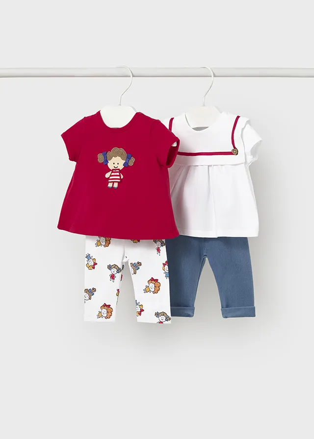 [1736] Conjunto Leggings Rojo/Blanco Muñecas (12M)