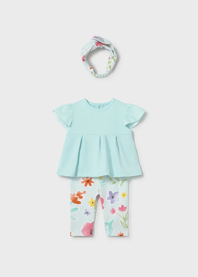 Conjunto Blusa, Leggings y Balaca Turquesa