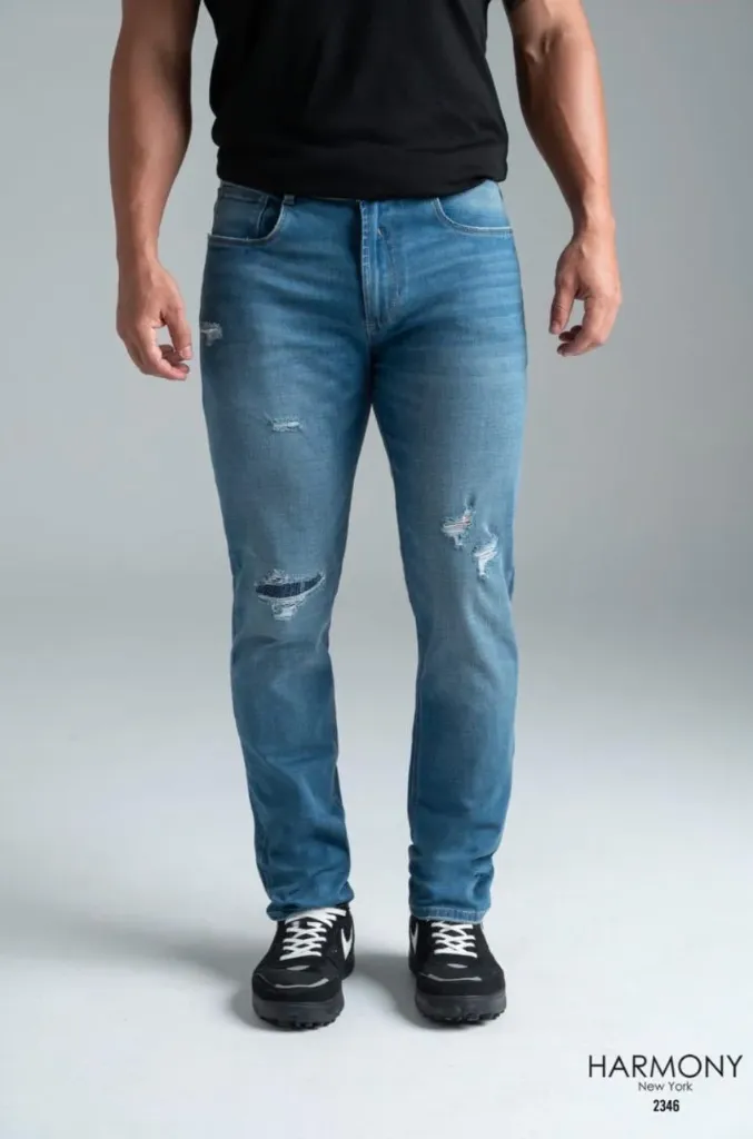 Jean Bota Tubo Rotos Azul Medio