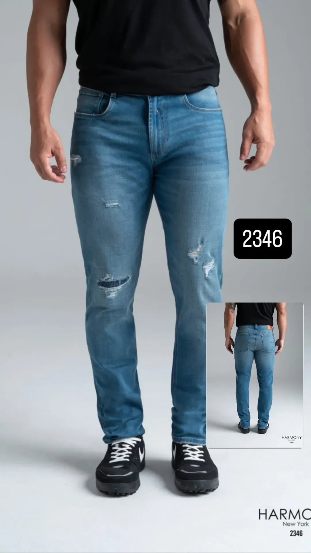 Jean Hombre Bota Tubo Rotos Azul Medio