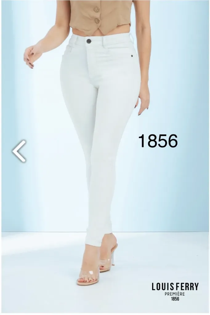 [1856] Jean Stretch Skinny Tiro Medio Blanco