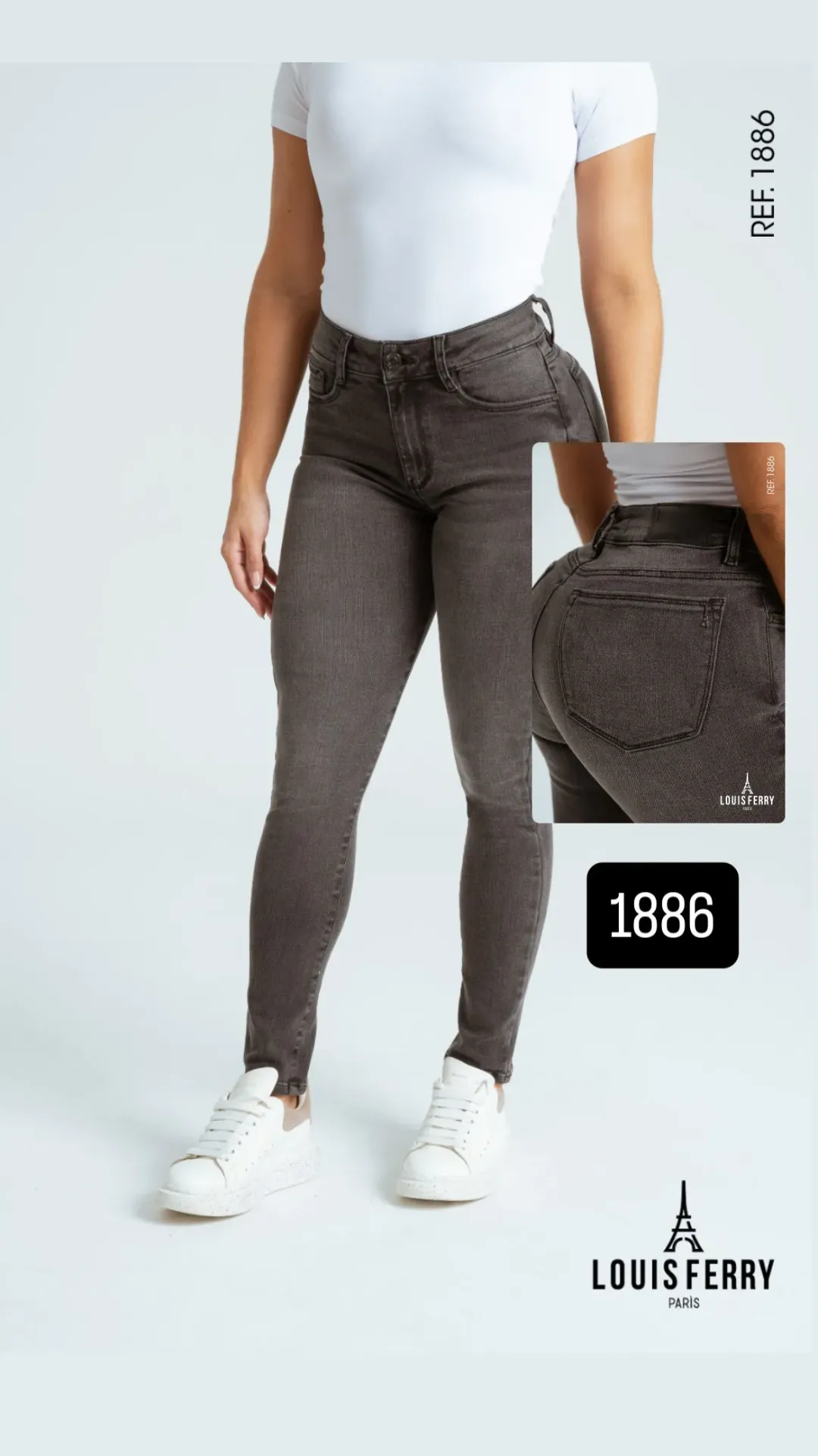 Jean Skinny Tiro Medio Gris