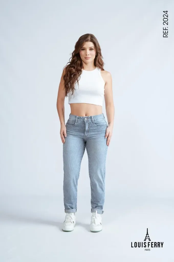 Jean Mom Fit Rayas Azules