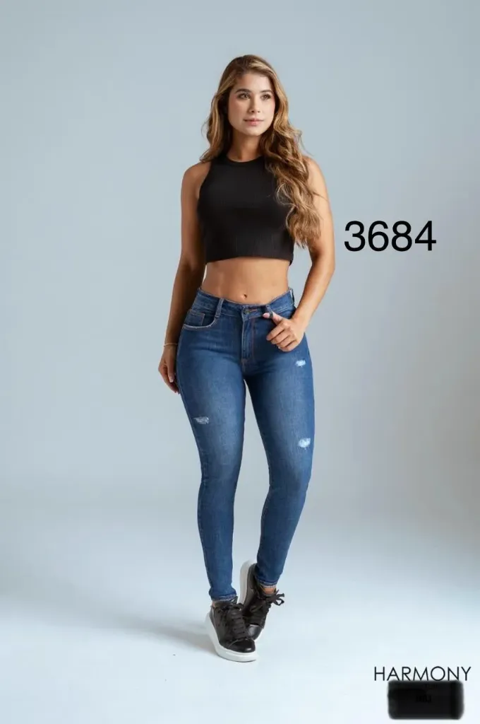 [3684] Jean Skinny Tiro Medio Azul Oscuro