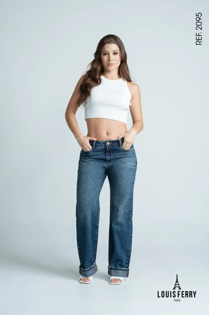 [2095] Wide Leg Bota Recta Azul Medio (6)