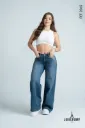 Jean Wide Leg Azul Medio Acabado Brillante
