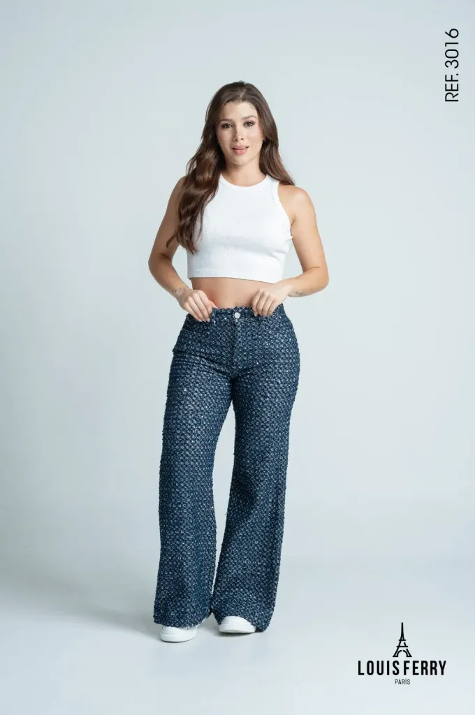 Pantalon Momflare Lentejuela Azul