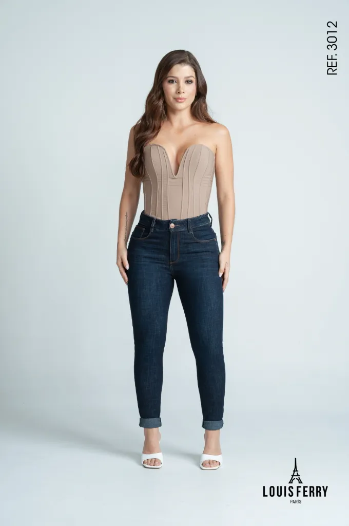 Skinny Tiro Alto Detalle Taches Bolsillos